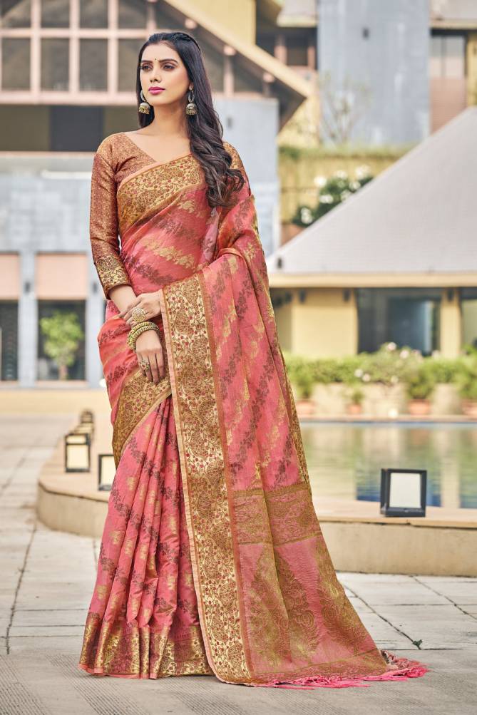 Sangam Sailja Organza Weaving Rich Pallu Festive Wear Designer Sarees Collection